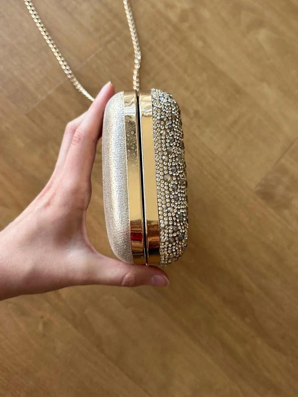 House of Harlow 1960 Champagne Gold Rhinestone Clutch/Chain Crossbody Bag